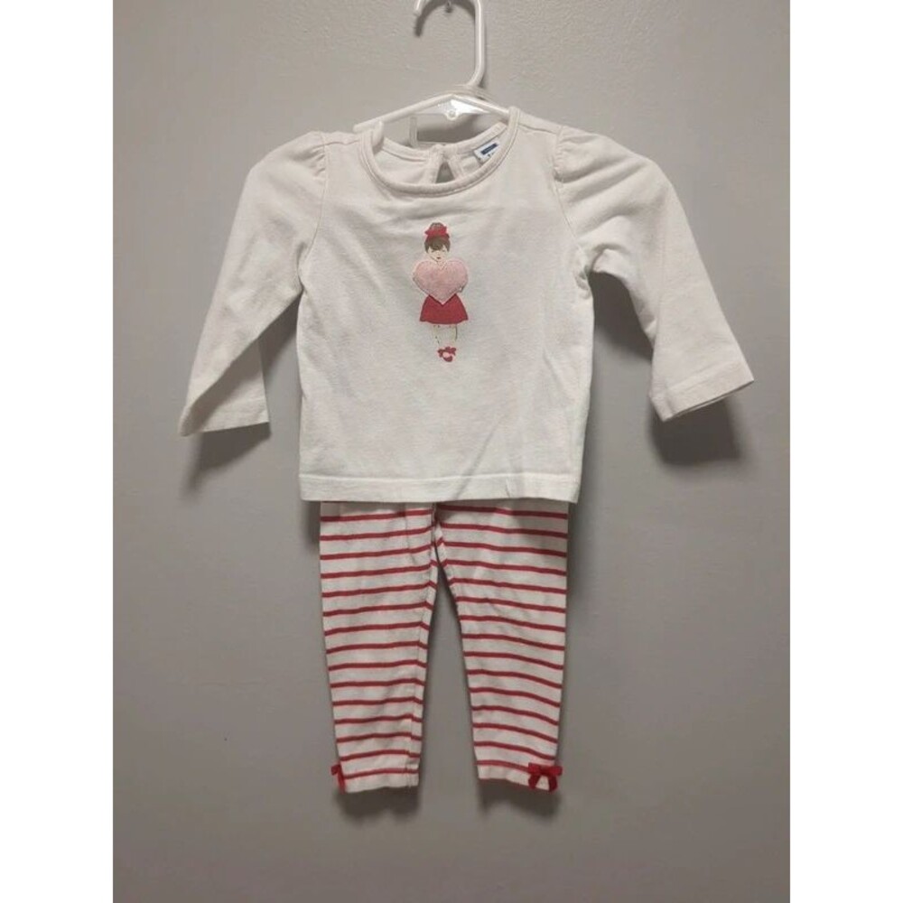 Janie & Jack Cotton Red White Heart Striped Set - Size 6/12 Months